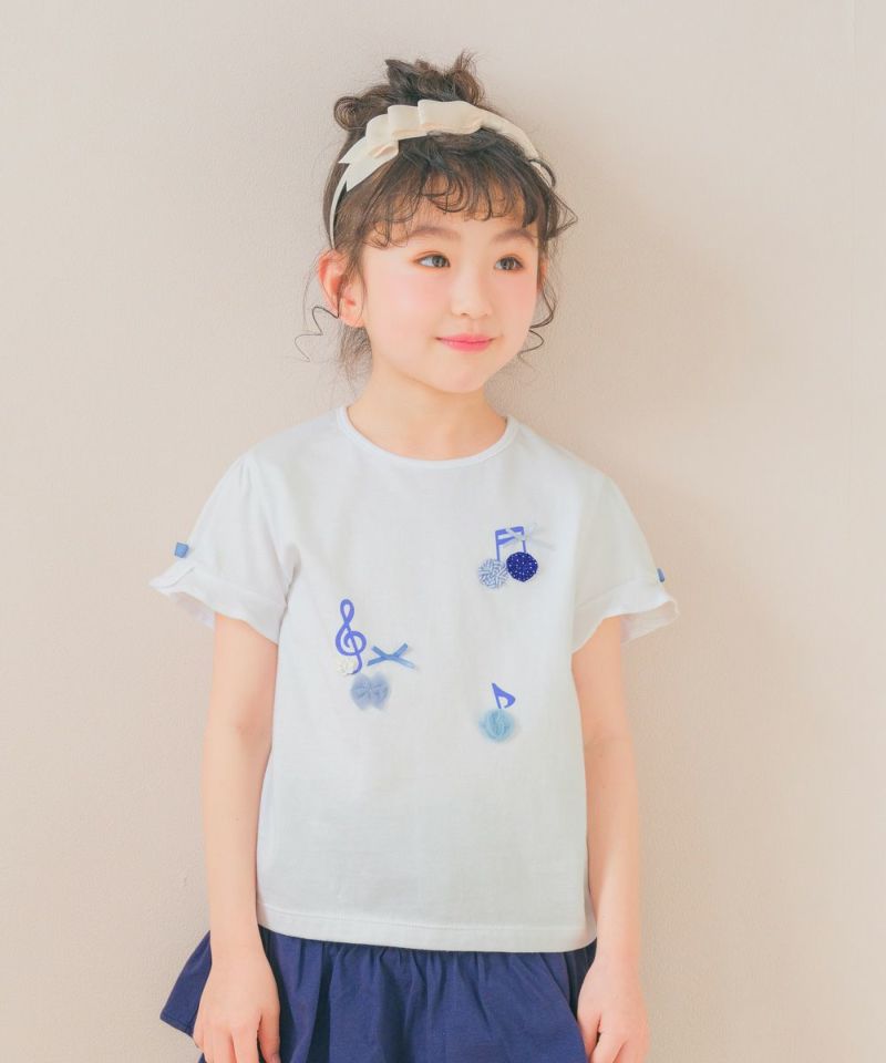 ベビー服 女の子 綿100％ リボン 音符柄 Tシャツ