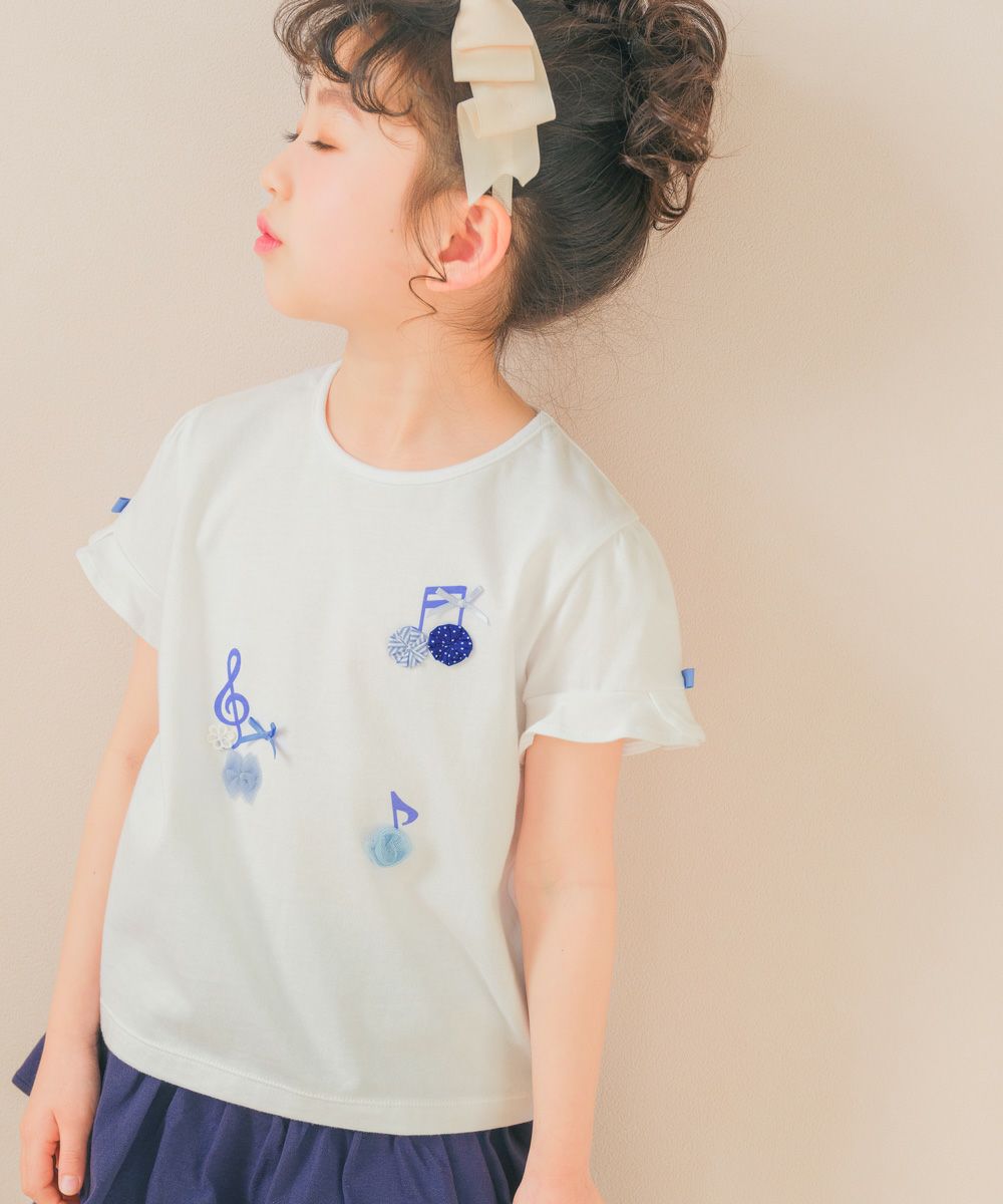 ベビー服 女の子 綿100％ リボン 音符柄 Tシャツ オフホワイト(11) モデル画像3