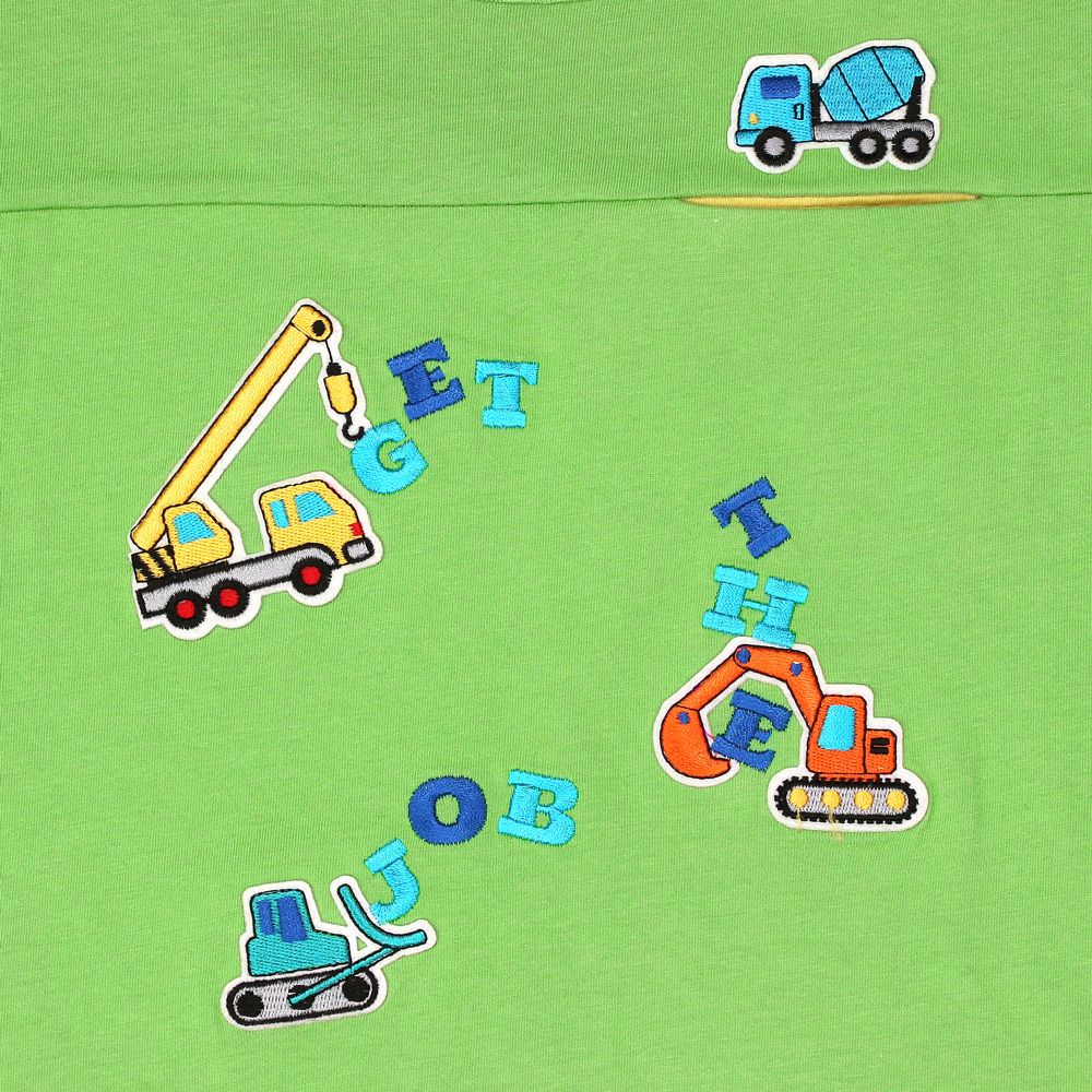 ベビー服 男の子 働く車 刺繍ワッペン Tシャツ グリーン(08) デザインポイント1