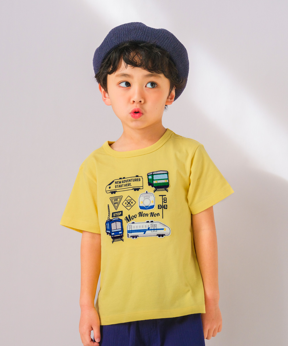 ベビー服 男の子 綿100％ 電車 乗り物 刺繍ワッペン Tシャツ