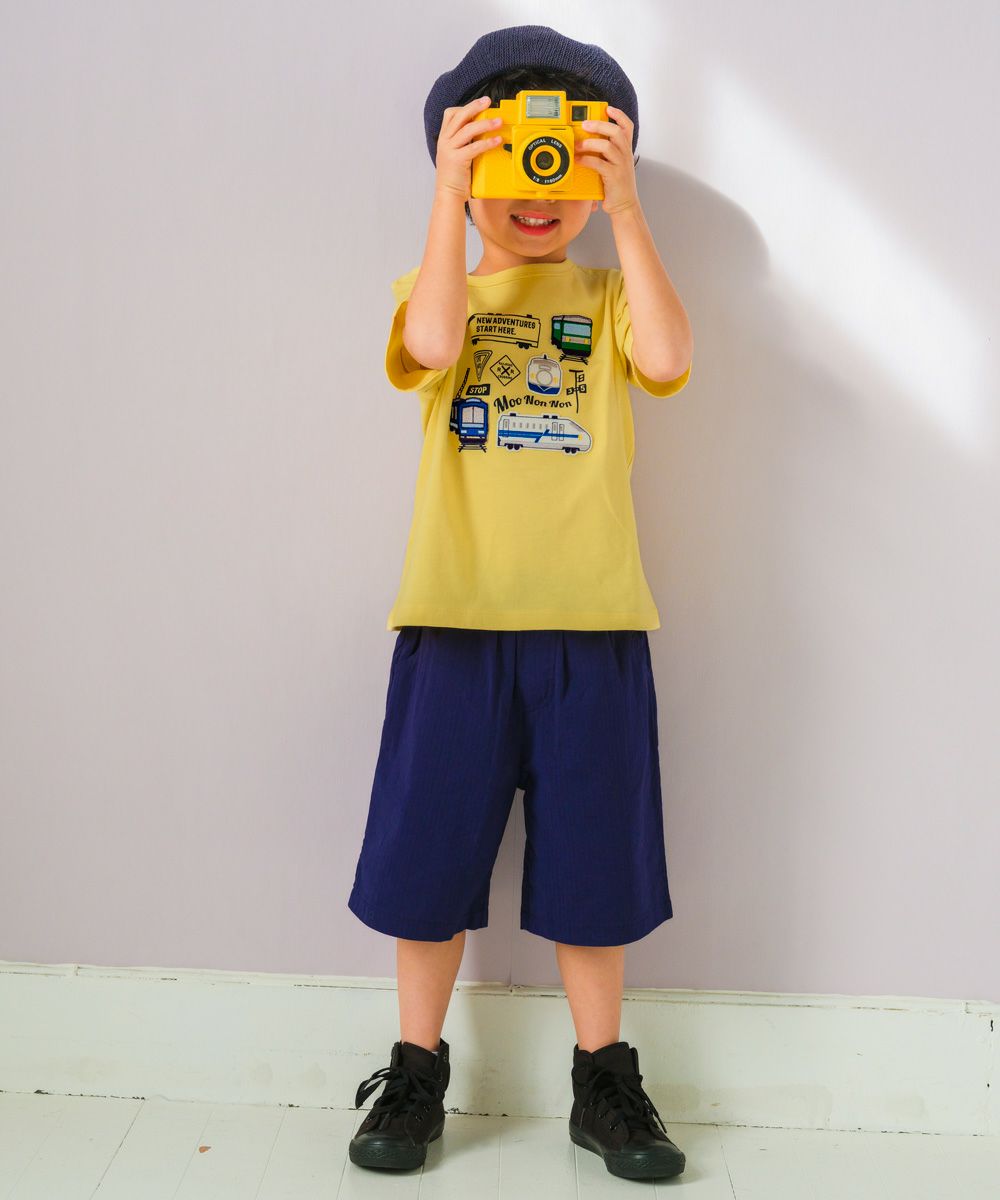 ベビー服 男の子 綿100％ 電車 乗り物 刺繍ワッペン Tシャツ イエロー(04) モデル画像2