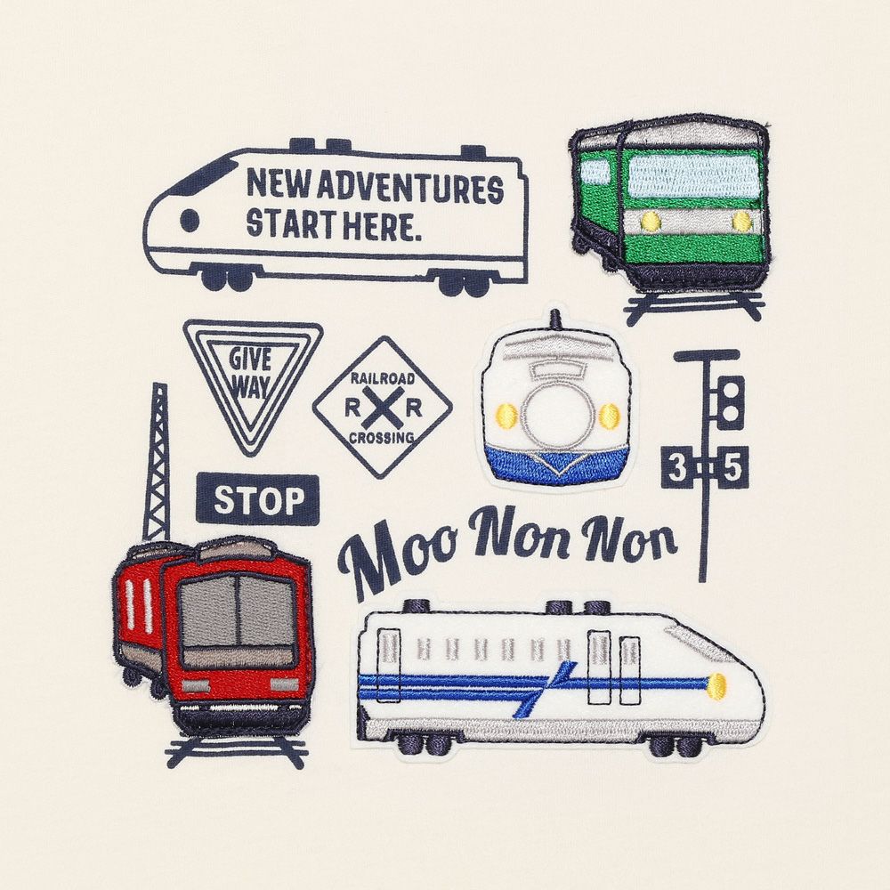 ベビー服 男の子 綿100％ 電車 乗り物 刺繍ワッペン Tシャツ アイボリー(12) デザインポイント1