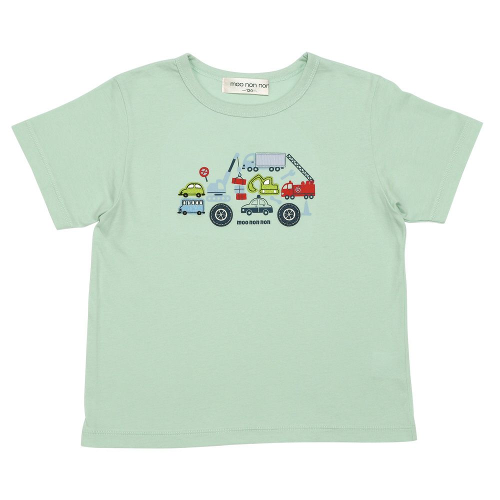 ベビー服 男の子 綿100％ はたらく車 プリント ティーシャツ グリーン(08) 正面