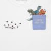 ベビー服 男の子 恐竜 刺繍 ポケット Tシャツ オフホワイト(11) デザインポイント1