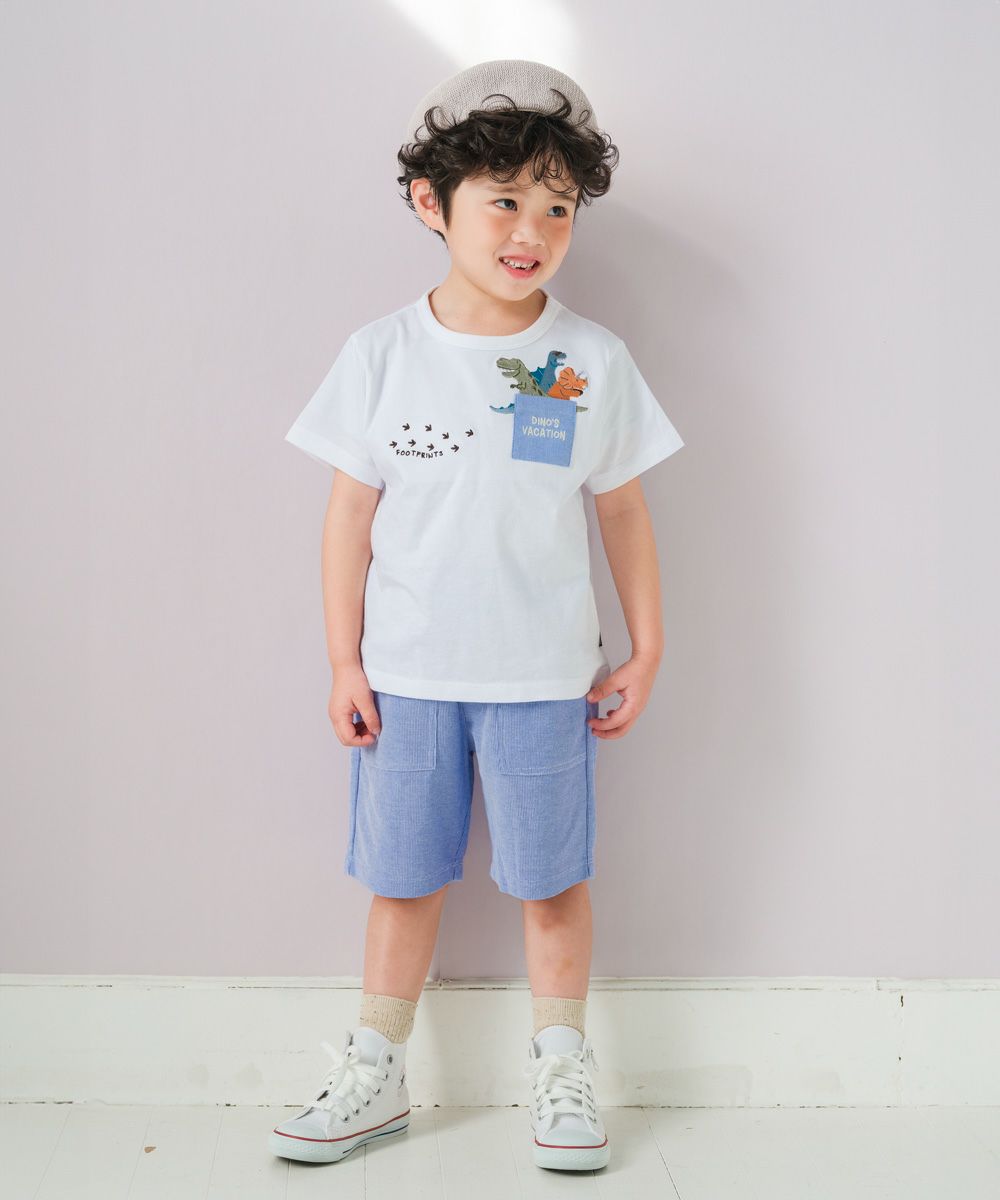 ベビー服 男の子 恐竜 刺繍 ポケット Tシャツ オフホワイト(11) モデル画像アップ