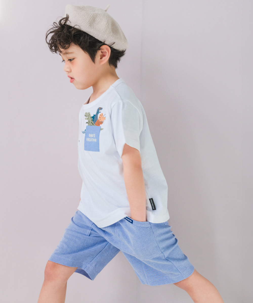 ベビー服 男の子 恐竜 刺繍 ポケット Tシャツ オフホワイト(11) モデル画像4