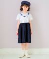 ベビー服 女の子 リボン お花  フリル 半そで  ドッキングワンピース ネイビー(06) モデル画像アップ