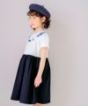 ベビー服 女の子 リボン お花  フリル 半そで  ドッキングワンピース ネイビー(06) モデル画像3