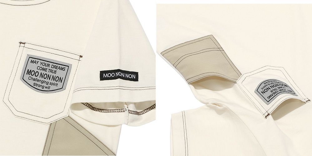 ベビー服 男の子 綿100％  ロゴ ワッペン ポケット付き Tシャツ アイボリー(12) デザインポイント2