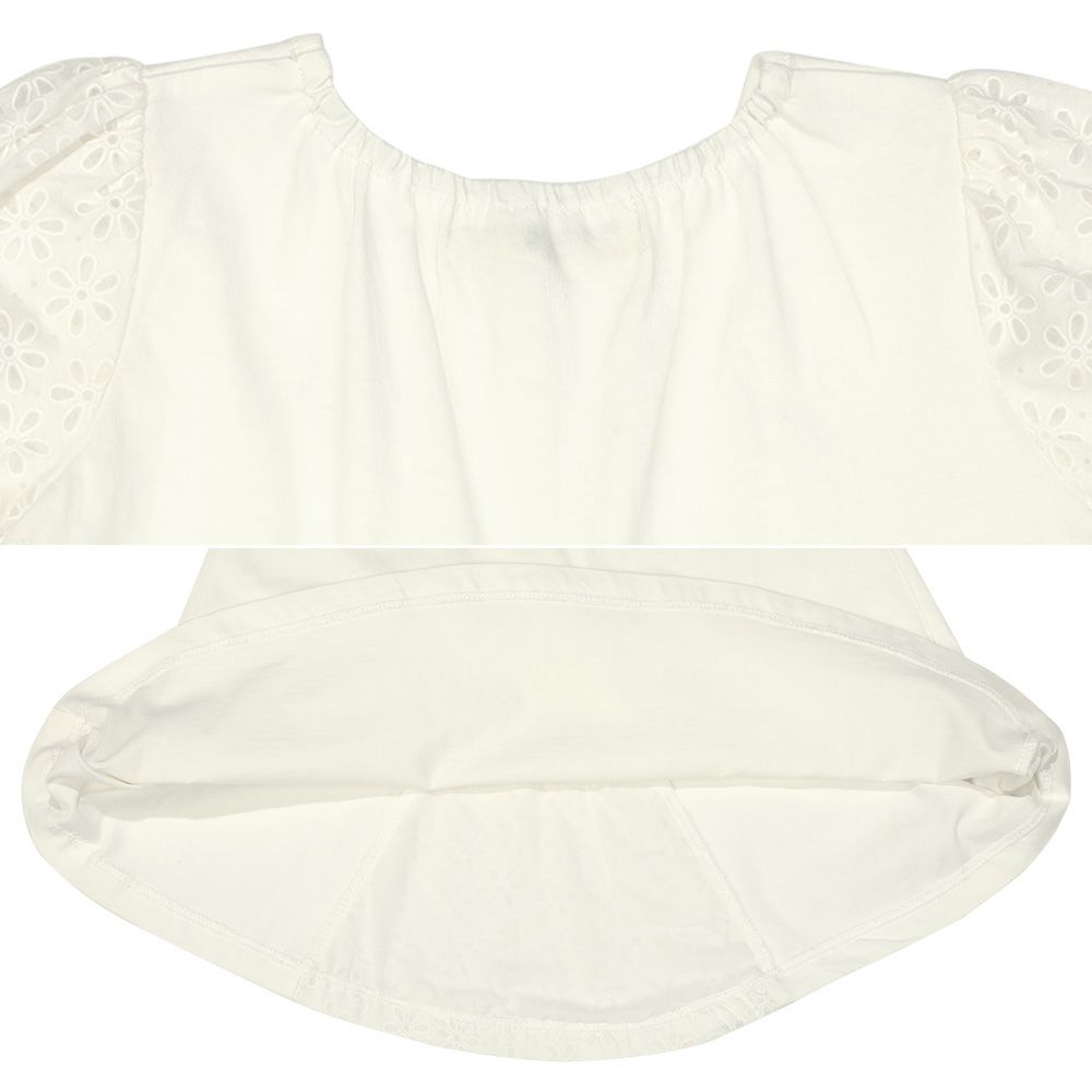 ベビー服 女の子 バックリボン お花レース 切替 Tシャツ オフホワイト(11) デザインポイント1