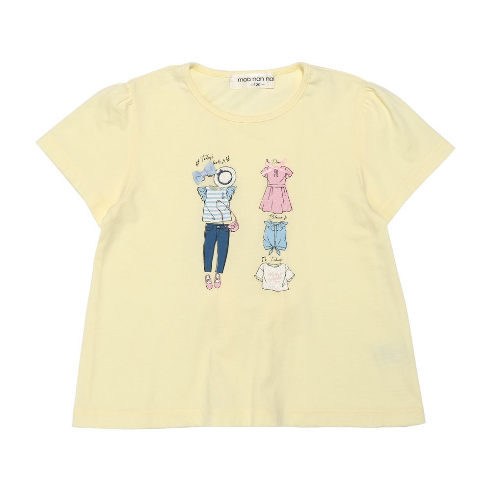子供服 女の子 綿100％ お洋服プリント リボン Tシャツ イエロー(04) 正面
