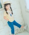 子供服 女の子 綿100％ お洋服プリント リボン Tシャツ イエロー(04) モデル画像全身