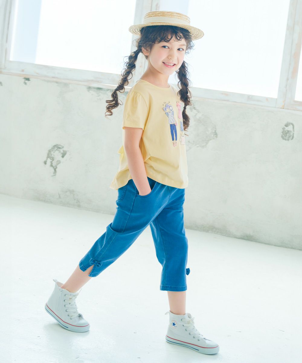 子供服 女の子 綿100％ お洋服プリント リボン Tシャツ イエロー(04) モデル画像3