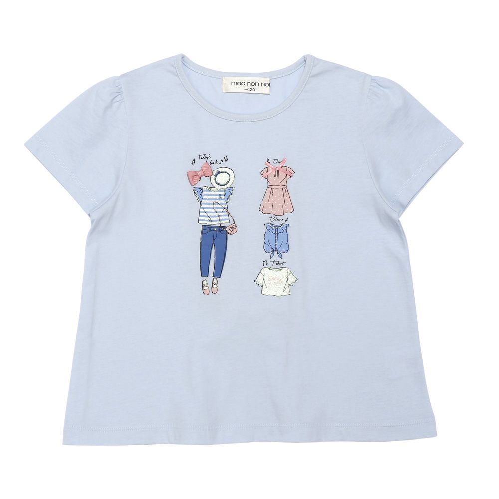 子供服 女の子 綿100％ お洋服プリント リボン Tシャツ ブルー(61) 正面