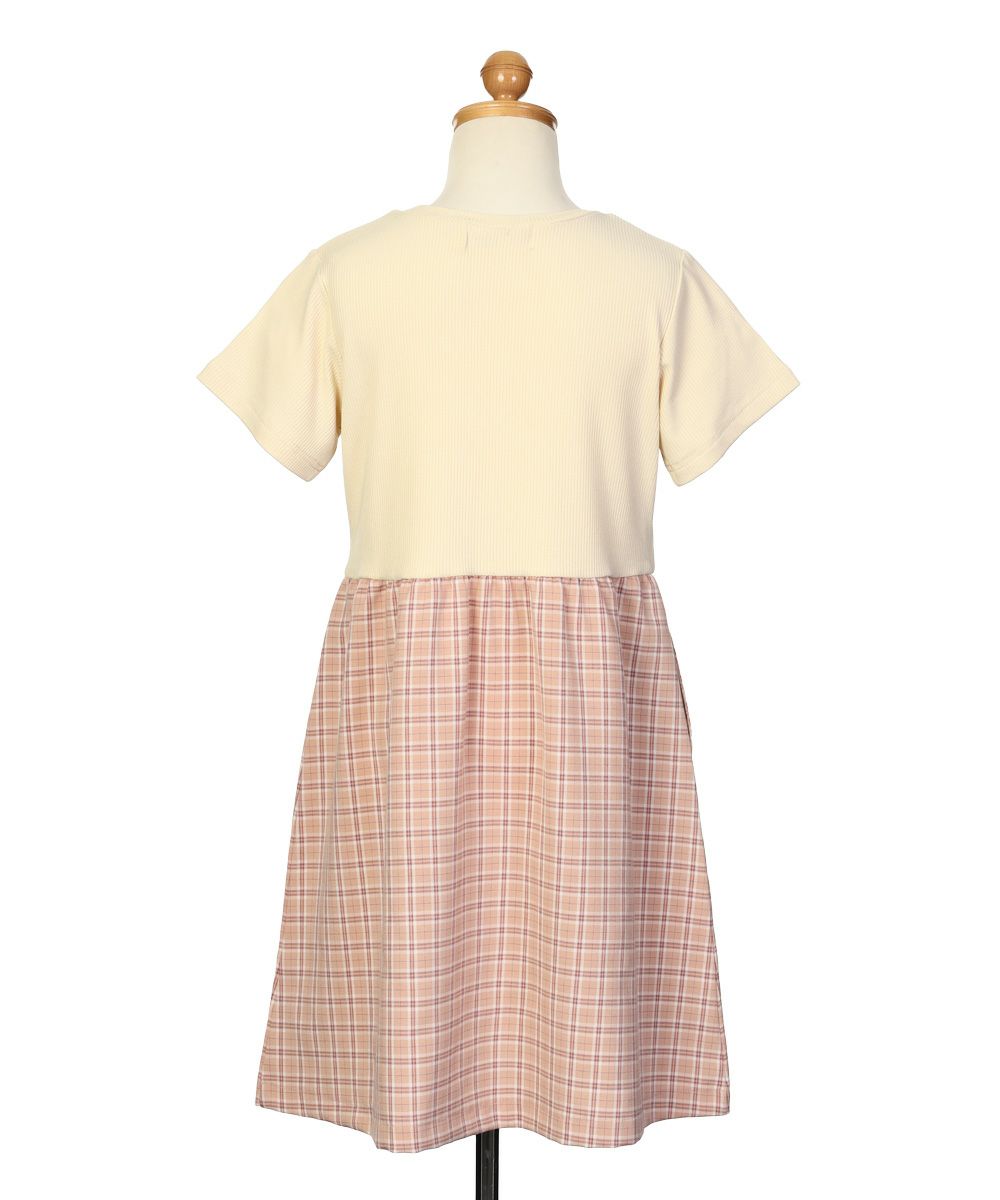 子供服 女の子 チェック柄＆飾りボタン付き　ワンピース ピンク(02) トルソー背面