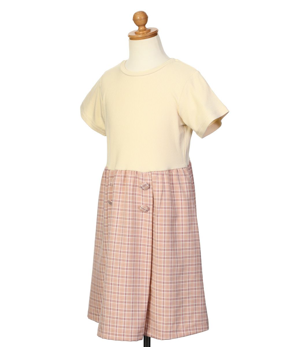 子供服 女の子 チェック柄＆飾りボタン付き　ワンピース ピンク(02) トルソー斜め