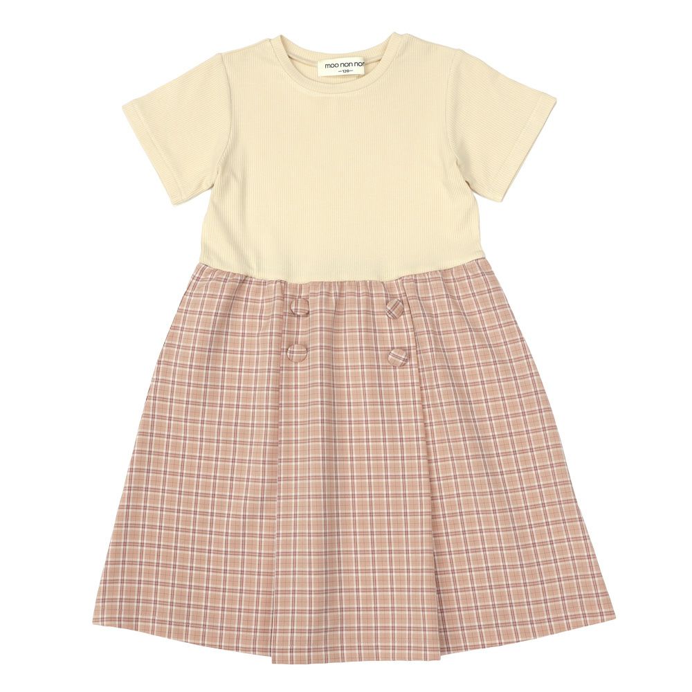 子供服 女の子 チェック柄＆飾りボタン付き　ワンピース ピンク(02) 正面