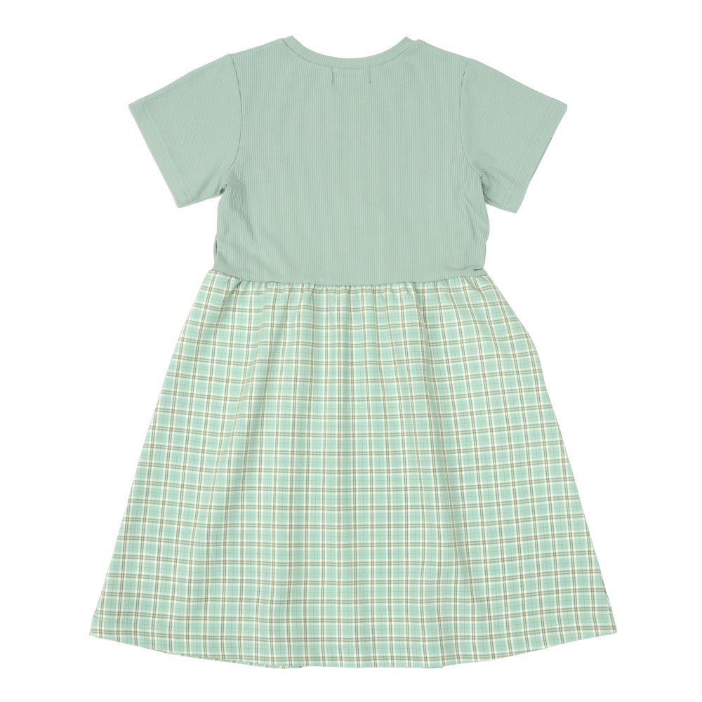子供服 女の子 チェック柄＆飾りボタン付き　ワンピース グリーン(08) 背面