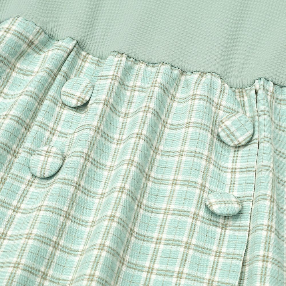 子供服 女の子 チェック柄＆飾りボタン付き　ワンピース グリーン(08) デザインポイント1