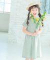 子供服 女の子 チェック柄＆飾りボタン付き　ワンピース グリーン(08) モデル画像アップ