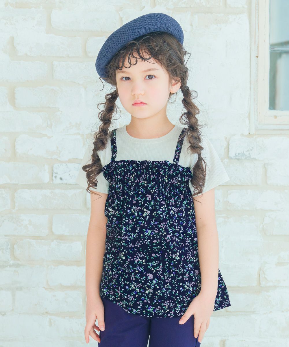 ベビー服 女の子 花柄 リボン 重ね着風 キャミソール