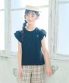 子供服 女の子 綿100％ さくらんぼ 刺繍 フリル 袖 Tシャツ ブラック(00) モデル画像アップ