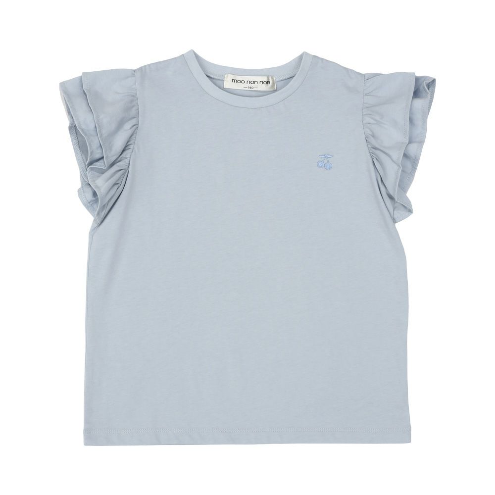 子供服 女の子 綿100％ さくらんぼ 刺繍 フリル 袖 Tシャツ ブルー(61) 正面