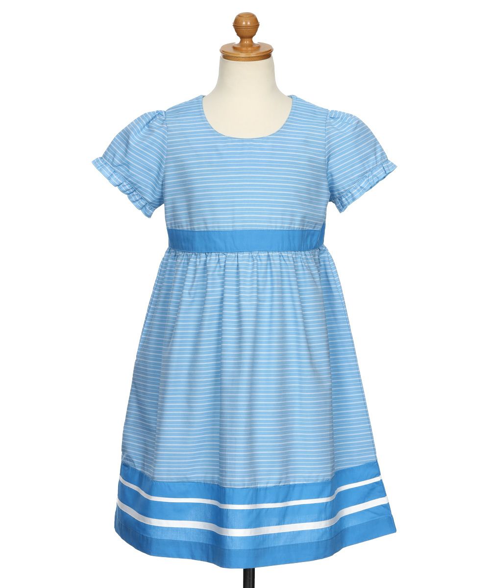 子供服 女の子 発表会 結婚式 ボーダー柄 フリル袖 ワンピース ブルー(61) トルソー正面