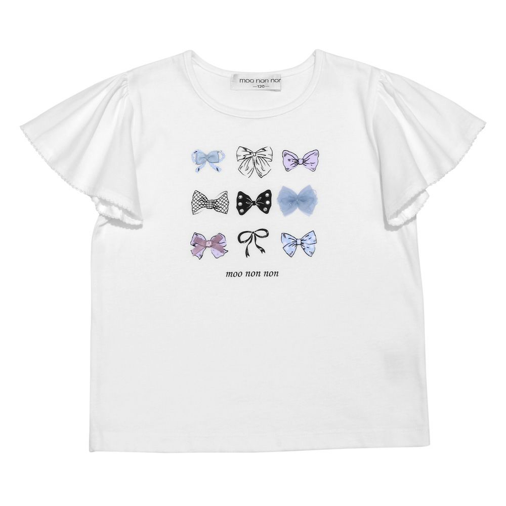 子供服 女の子 綿100％ リボンモチーフ ロゴ Tシャツ オフホワイト(11) 正面