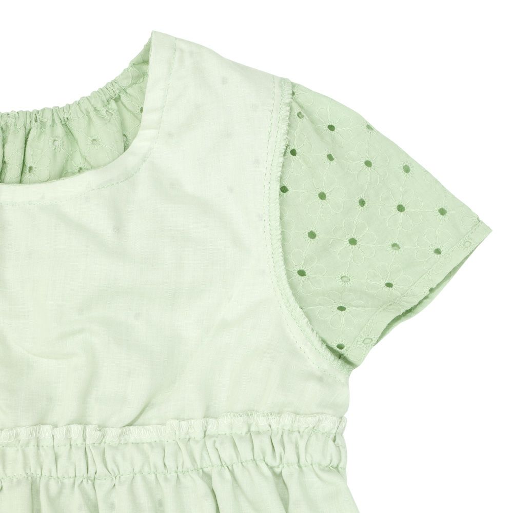 子供服 女の子 花柄レース Aライン Tシャツ グリーン(08) デザインポイント1