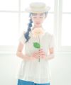 子供服 女の子 花柄レース Aライン Tシャツ オフホワイト(11) モデル画像アップ