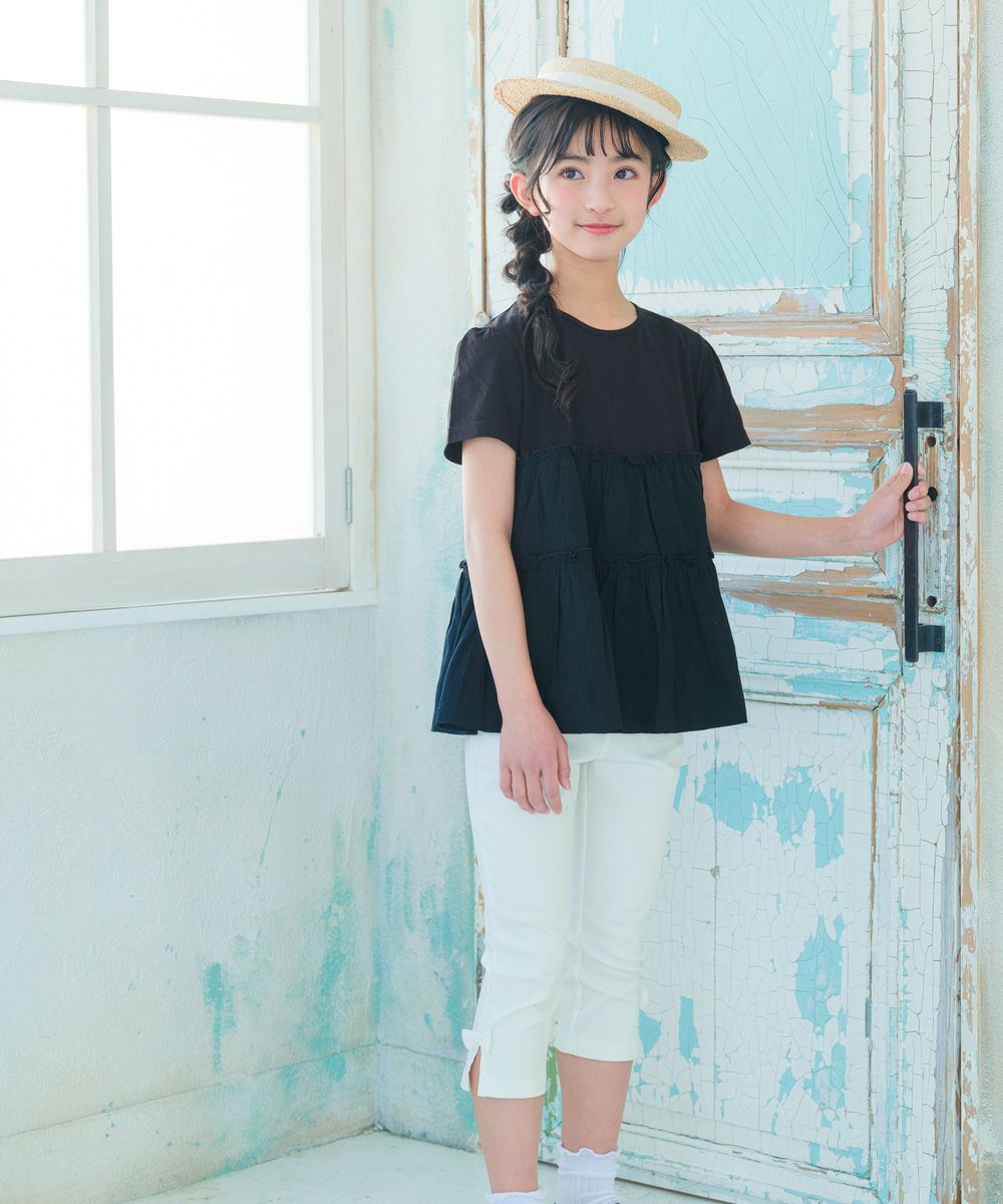 子供服 女の子 フリル切替 Tシャツ ブラック(00) モデル画像アップ