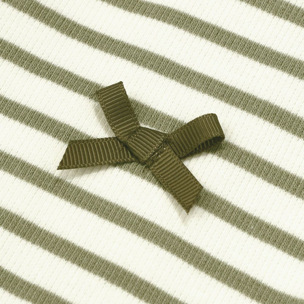 子供服 女の子 リボン付き ボーダー柄 Tシャツ グリーン(08) デザインポイント1