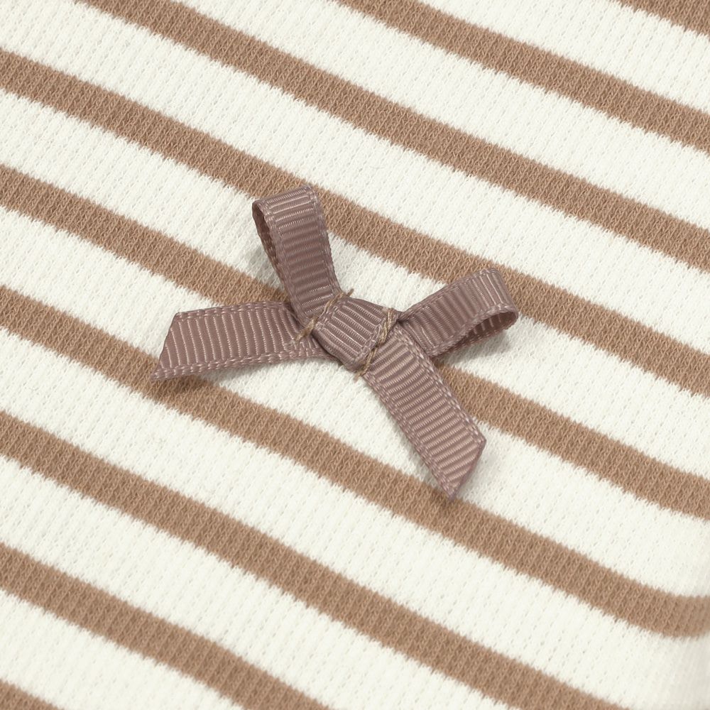 子供服 女の子 リボン付き ボーダー柄 Tシャツ ベージュ(51) デザインポイント1