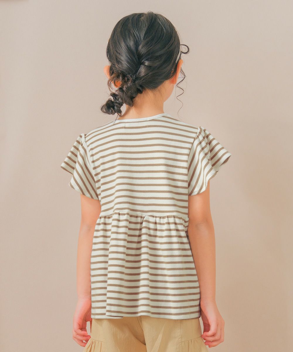 子供服 女の子 リボン付き ボーダー柄 Tシャツ ベージュ(51) モデル画像2