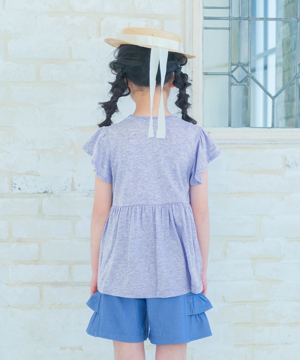 子供服 女の子 リボン付き ボーダー柄 Tシャツ ブルー杢(62) モデル画像3