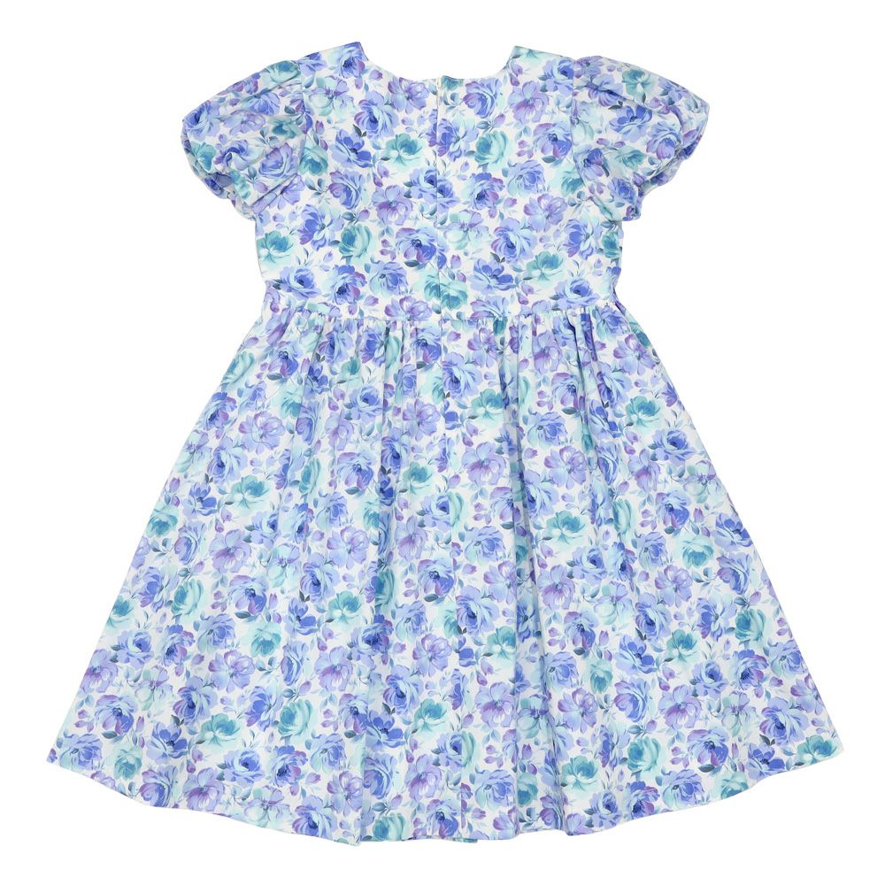 子供服 女の子 日本製 綿100％ 花柄 リボン付き ワンピース ブルー(61) 背面