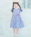 子供服 女の子 日本製 綿100％ 花柄 リボン付き ワンピース ブルー(61) モデル画像アップ