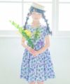 子供服 女の子 日本製 綿100％ 花柄 リボン付き ワンピース ブルー(61) モデル画像1
