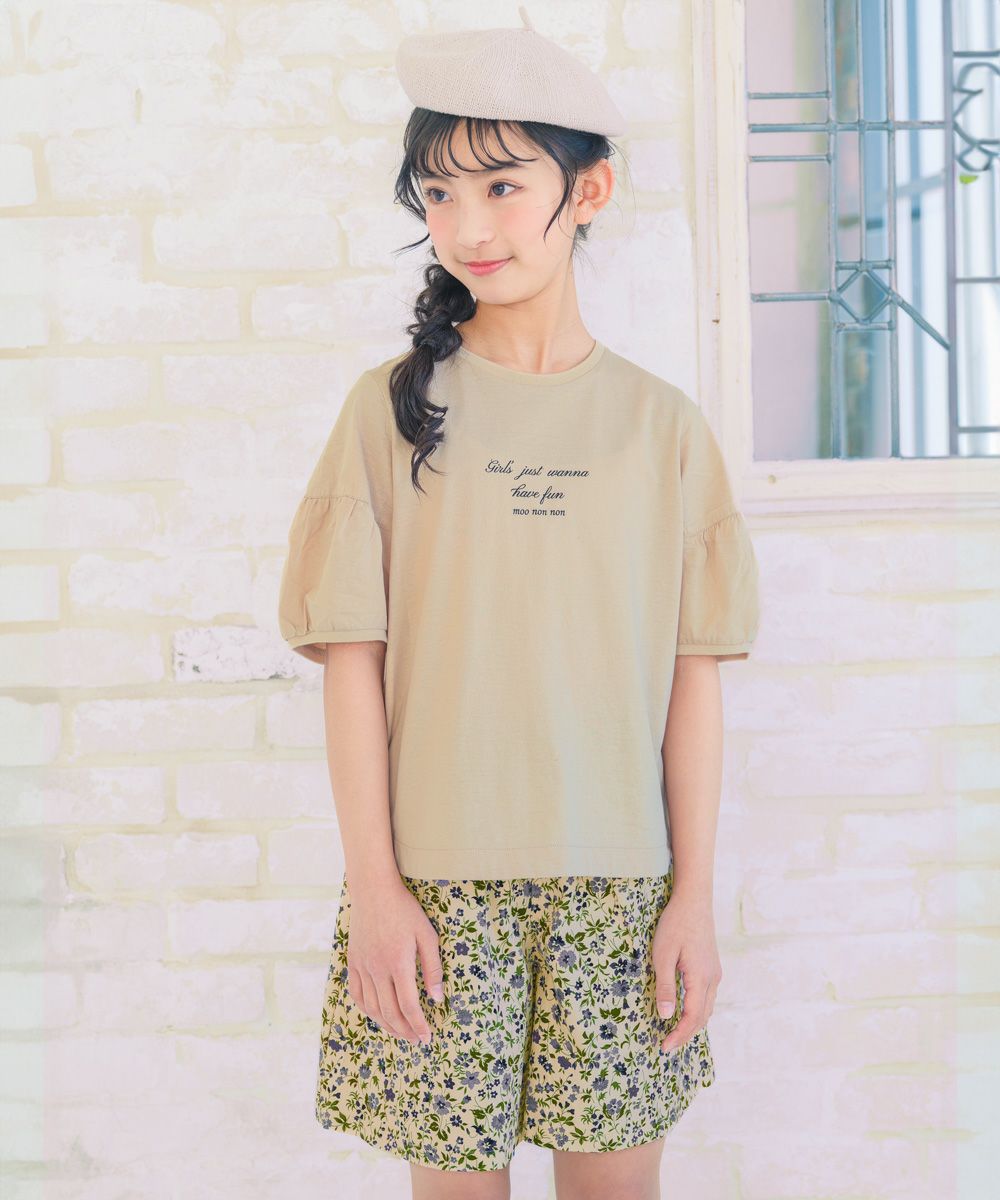 子供服 女の子 日本製 綿100％ 花柄 左右ポケット付き キュロットパンツ ネイビー(06) モデル画像3