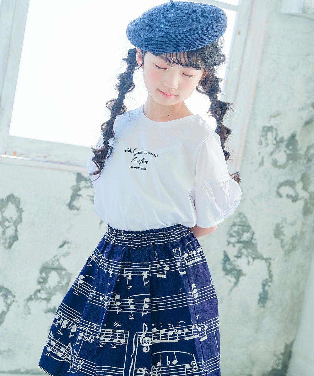 子供服 女の子 綿100％ 5分袖 ロゴプリント Tシャツ オフホワイト(11) モデル画像1