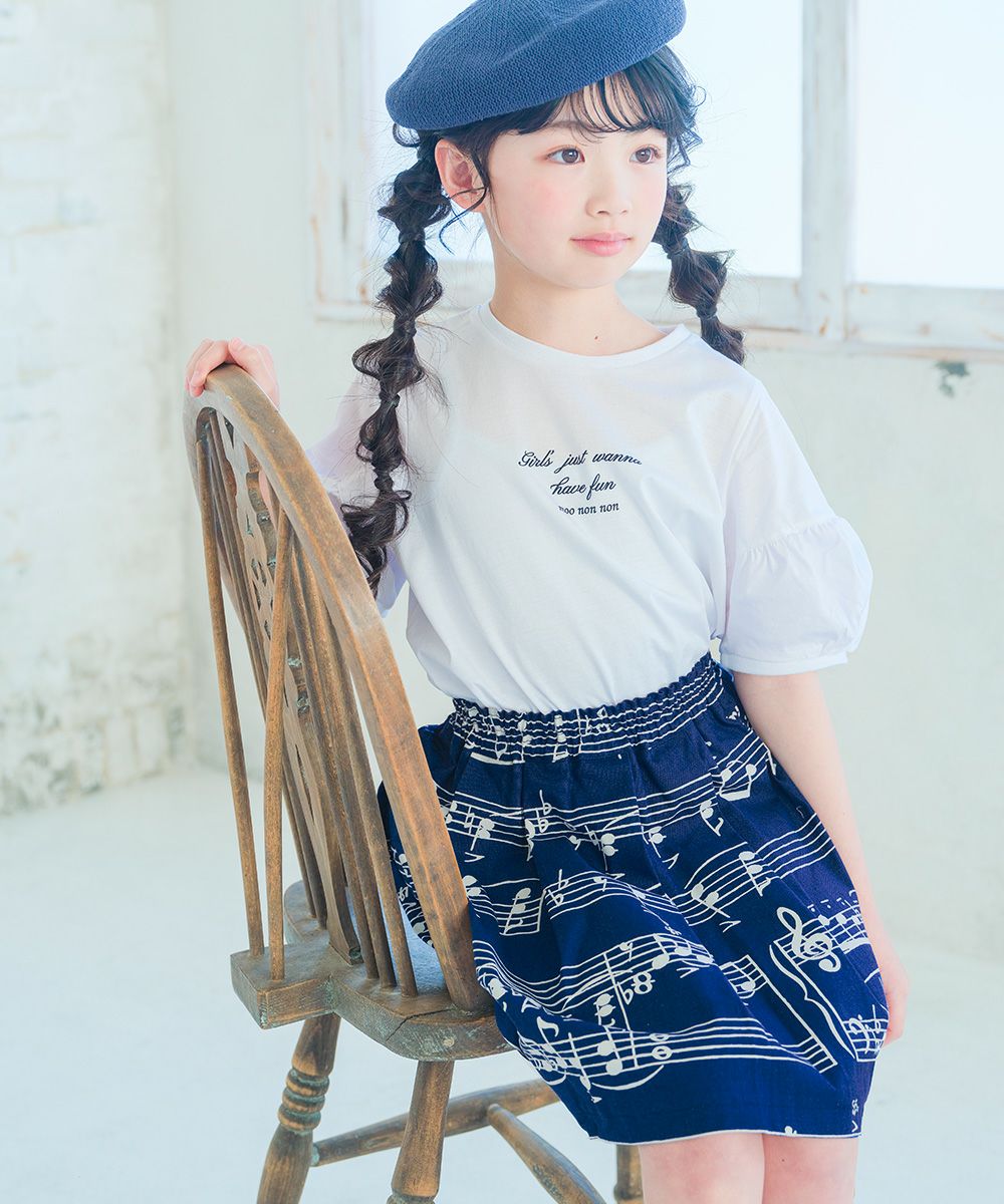 子供服 女の子 綿100％ 5分袖 ロゴプリント Tシャツ オフホワイト(11) モデル画像2