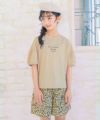 子供服 女の子 綿100％ 5分袖 ロゴプリント Tシャツ ベージュ(51) モデル画像アップ