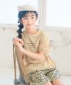 子供服 女の子 綿100％ 5分袖 ロゴプリント Tシャツ ベージュ(51) モデル画像全身