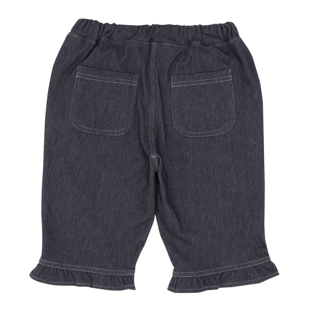 ベビー服 女の子 デニムニット リボン付き ショートパンツ ネイビー(06) 背面 カプリパンツ