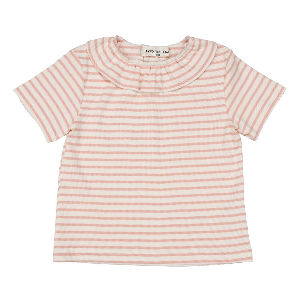 ベビー服 女の子 フリル衿 ボーダー ベーシック Tシャツ ピンク(02) 正面