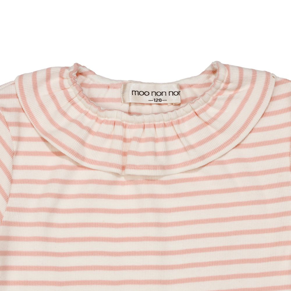 ベビー服 女の子 フリル衿 ボーダー ベーシック Tシャツ ピンク(02) デザインポイント1