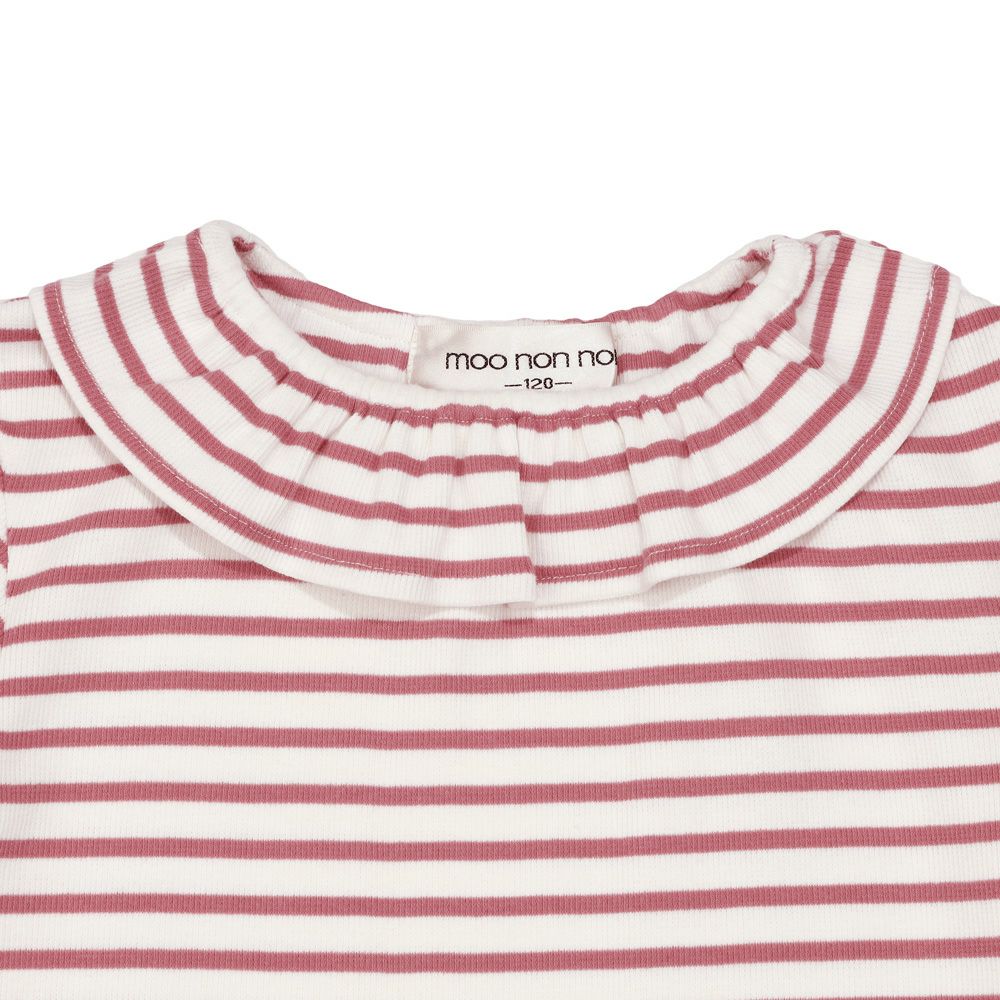 ベビー服 女の子 フリル衿 ボーダー ベーシック Tシャツ ショッキングピンク(21) デザインポイント1