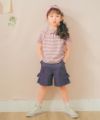 ベビー服 女の子 フリル衿 ボーダー ベーシック Tシャツ ショッキングピンク(21) モデル画像アップ