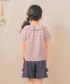 ベビー服 女の子 フリル衿 ボーダー ベーシック Tシャツ ショッキングピンク(21) モデル画像2